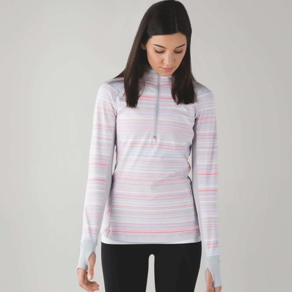 Lululemon Race With Grace 1/2 Zip II Sanctity Stripe top Women’s Sz‎ 6